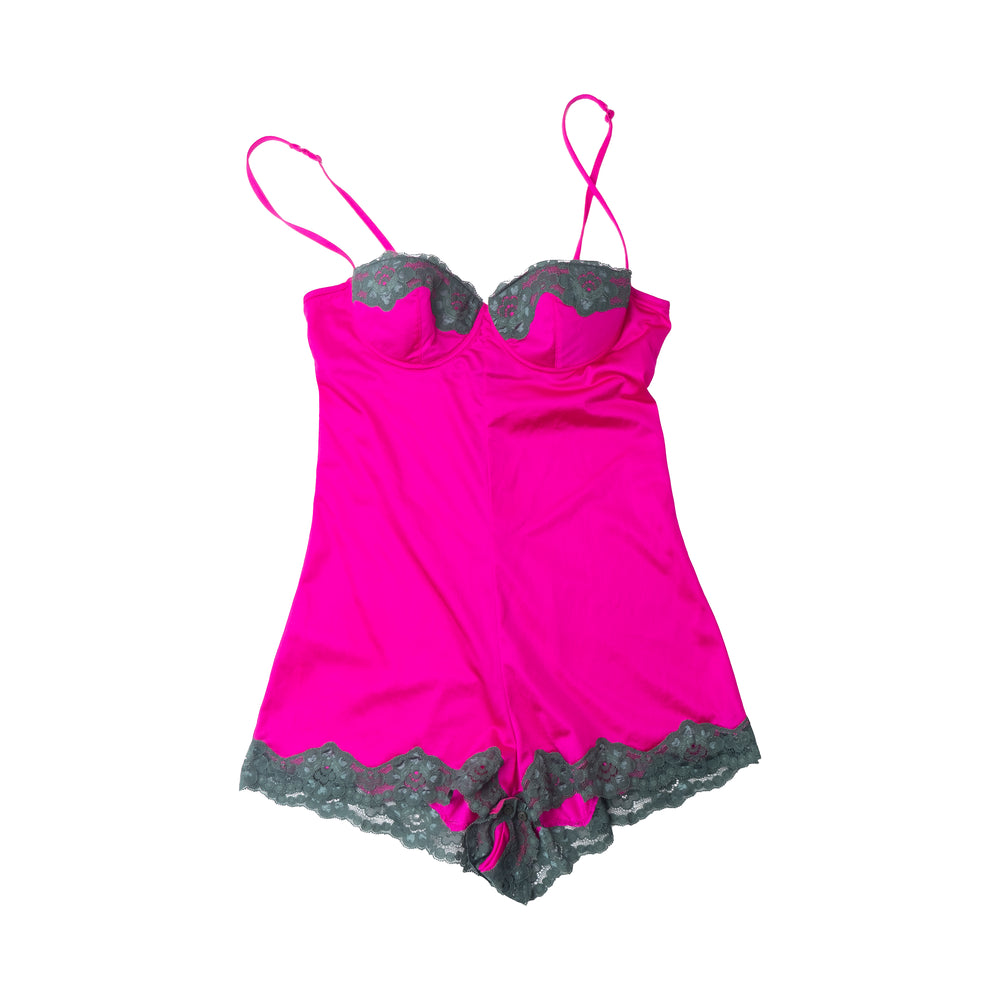 HOT PINK SILK LACE TEDDY