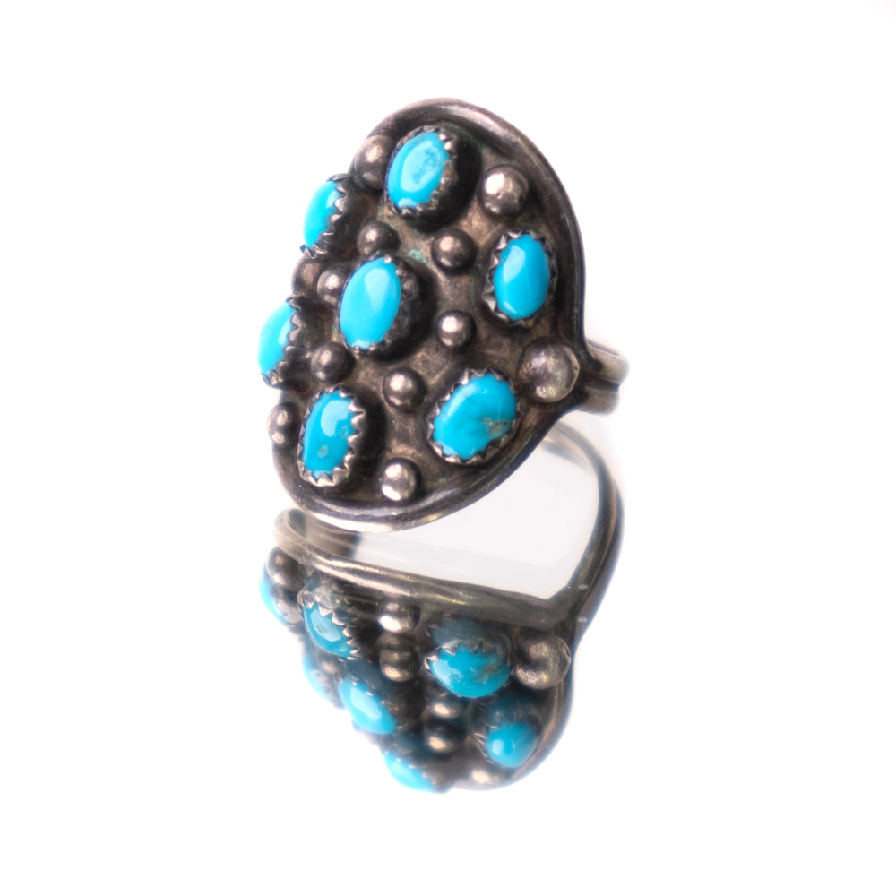 STERLING SILVER TURQUOISE ZUNI CLUSTER RING
