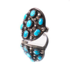 
                  
                    Load image into Gallery viewer, STERLING SILVER TURQUOISE ZUNI CLUSTER RING
                  
                