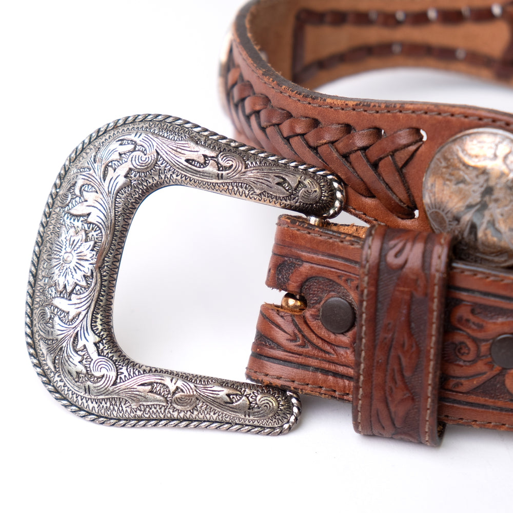 
                  
                    Load image into Gallery viewer, BROWN LEATHER BRAIDED WESTERN COIN BELT
                  
                