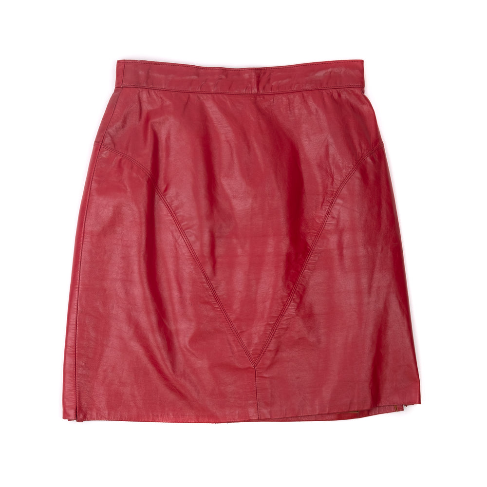 RED LEATHER MINI SKIRT