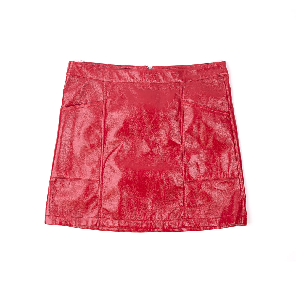 
                  
                    Load image into Gallery viewer, RED FAUX LEATHER MINI SKIRT
                  
                