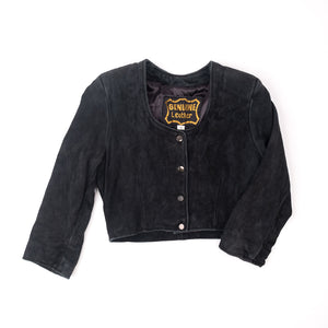 
                  
                    Load image into Gallery viewer, BLACK CROPPED SUEDE JACKET
                  
                