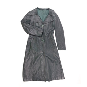 
                  
                    Load image into Gallery viewer, GREEN LEATHER TRENCH COAT
                  
                