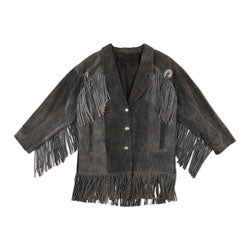 
                  
                    Load image into Gallery viewer, MADE IN USA BLACK SUEDE FRINGE JACKET
                  
                