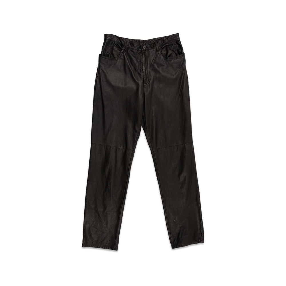 BLACK LEATHER PANTS WITH KEE STITCH DETAIL