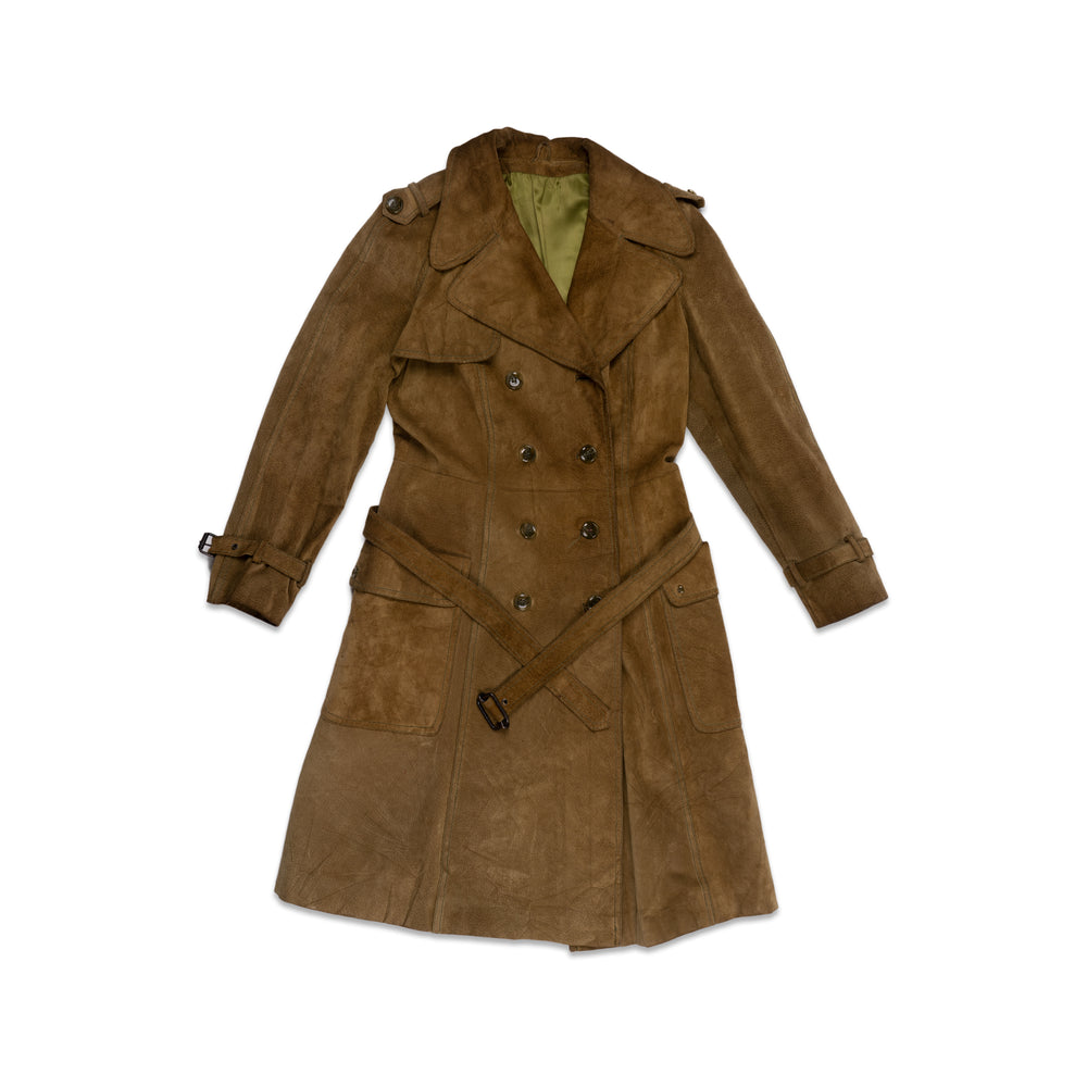 
                  
                    Load image into Gallery viewer, GREEN BROWN SUEDE TRENCH COAT
                  
                
