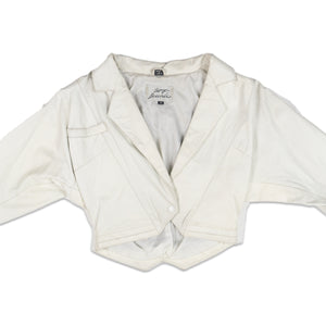 
                  
                    Load image into Gallery viewer, WHITE CROPPED LEATHER JACKET
                  
                