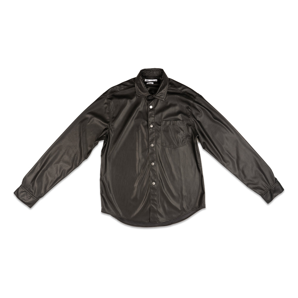 
                  
                    Load image into Gallery viewer, FAUX LEATHER BUTTON UP LONG SLEEVE TOP
                  
                