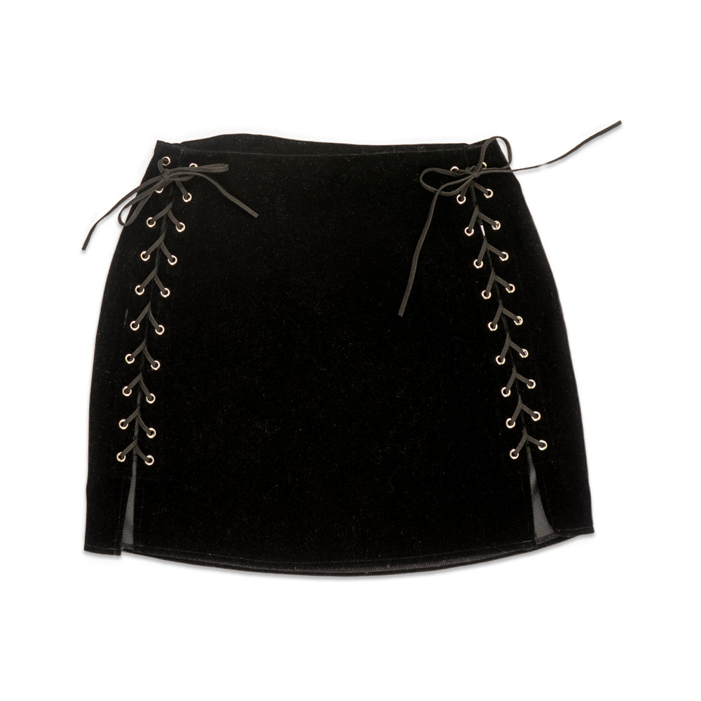 FAUX SUEDE MINI SKIRT WITH LACE UP DETAILS