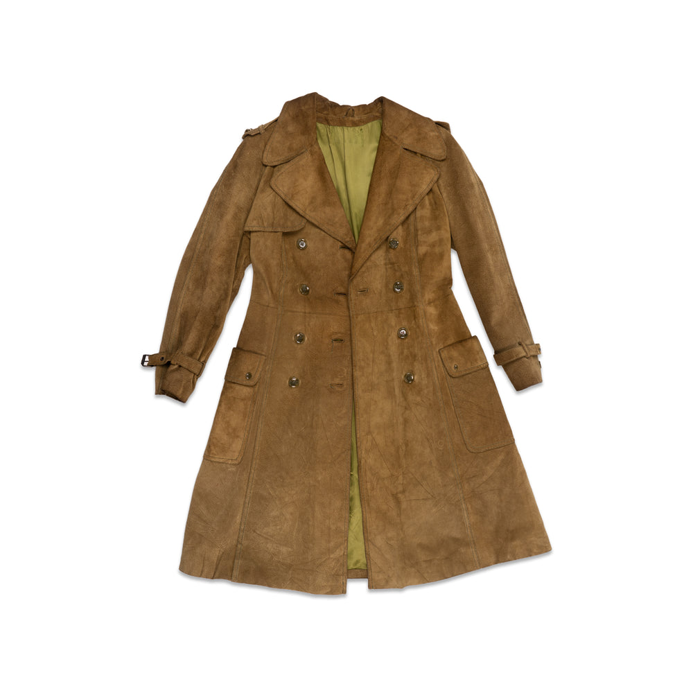 GREEN BROWN SUEDE TRENCH COAT