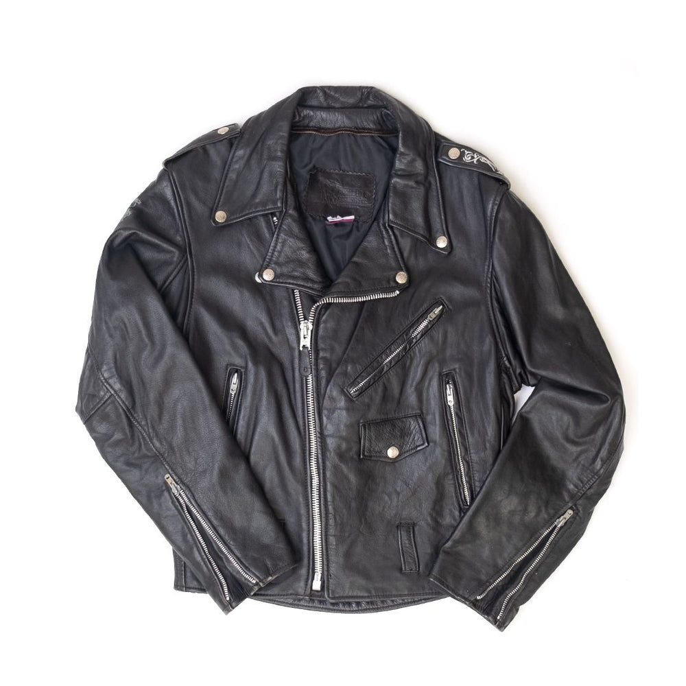 BRANDED GARMENTS LEATHER JACKET WITH PEACE SIGN