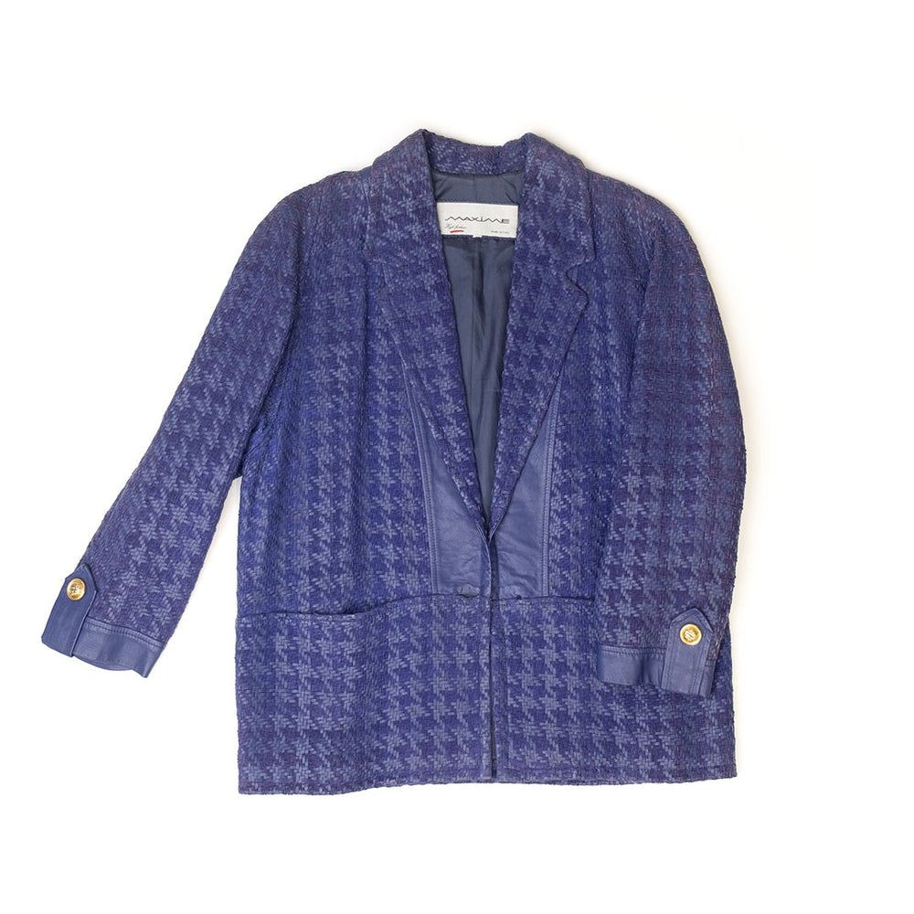 MAXIMA ROYAL BLUE LEATHER JACKET WITH WOVEN DETAIL